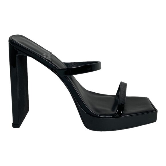 Jeffrey Campbell Hustler Platform Sandals Black Size 9.5 Square Toe Shoes Patent - Picture 3 of 13